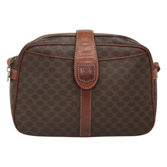 CELINE Macadam Canvas Shoulder Bag PVC Leather Brown Gold Auth BA2501 - Picture 2 of 16